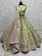 Dazzling Pista Green Multi-Thread Work Silk Lehenga Choli With Dupatta