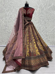 Stunning Maroon Velvet Bridal Lehenga Choli With Double Dupatta