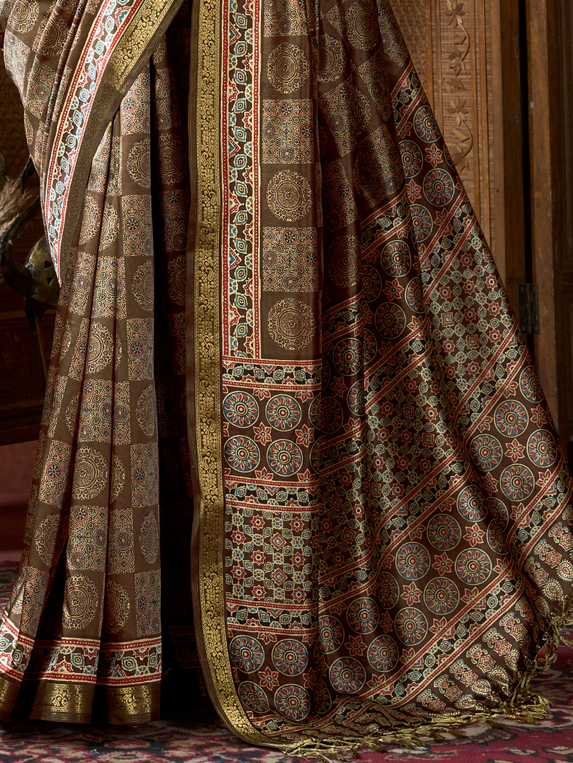 Notable Brown Digital Printed Silk Function Wear Saree With Blouse