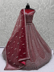 Attractive Red Net Zircon Work Bridal Wear Lehenga Choli With Dupatta