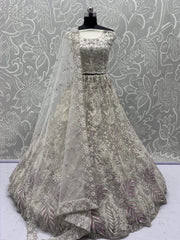 Dazzling White Multi-Thread Work Net Bridal Wear Lehenga Choli