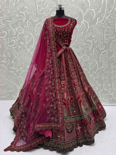 Stunning Pink Embroidered Bridal Lehenga Choli With Double Dupatta
