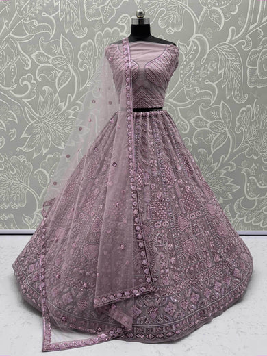 Timeless Pink Net Sequins Bridesmaid Lehenga Choli With Dupatta