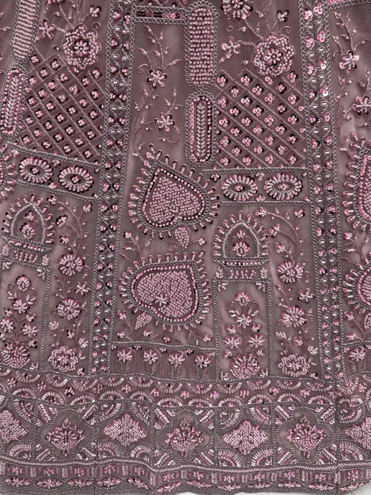 Pink sequin and bead embroidery on sheer fabric for ethnic wear