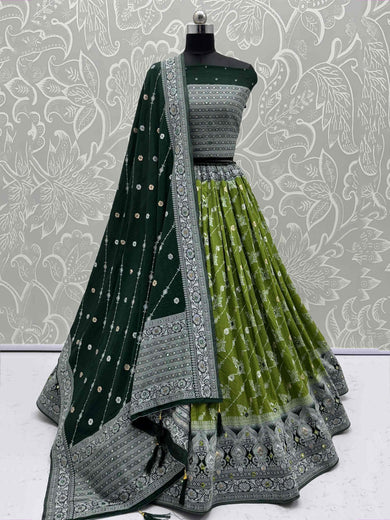 Brilliant Olive Green Georgette Zari Work Festival Wear Lehenga Choli
