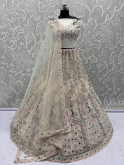 Astonishing White Net Zircon Work Engagement Wear Lehenga Choli