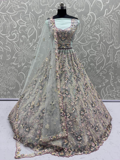 Desirable Sky Blue Multi Thread Work Bridemaids Lehenga Choli