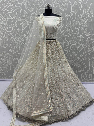 Amazing White Zari Embroidered Engagement Wear Lehenga Choli