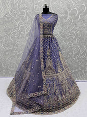 Elegant Purple Net Thread Embroidered Function Wear Lehenga Choli