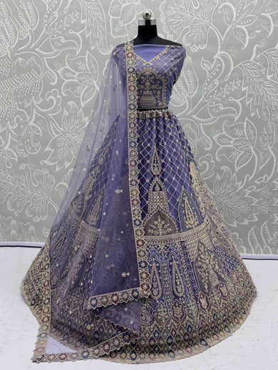 Elegant Purple Net Thread Embroidered Function Wear Lehenga Choli