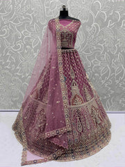 Enchanting Pink Net Sequins Engagement Wear Lehenga Choli With Dupatta