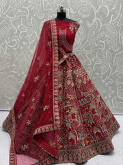 Precious Red Silk Embroidered Bridal Lehenga Choli With Double Dupatta