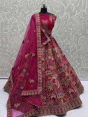 Charming Pink Silk Stone Work Bridal Lehenga Choli With Double Dupatta