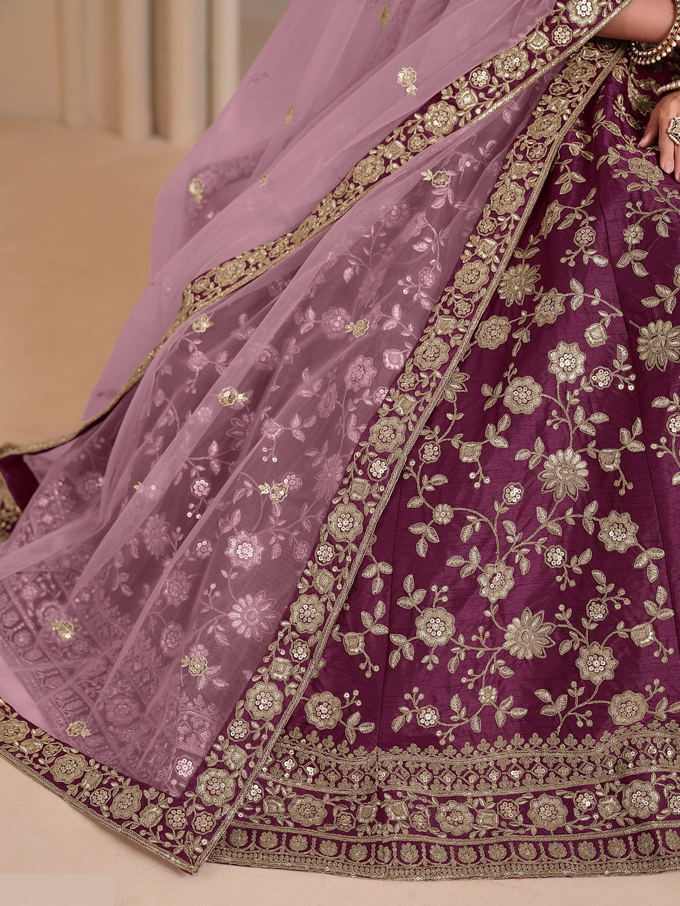 Glowing Wine Sequins Silk Engagement Wear Lehenga Choli With Dupatta
