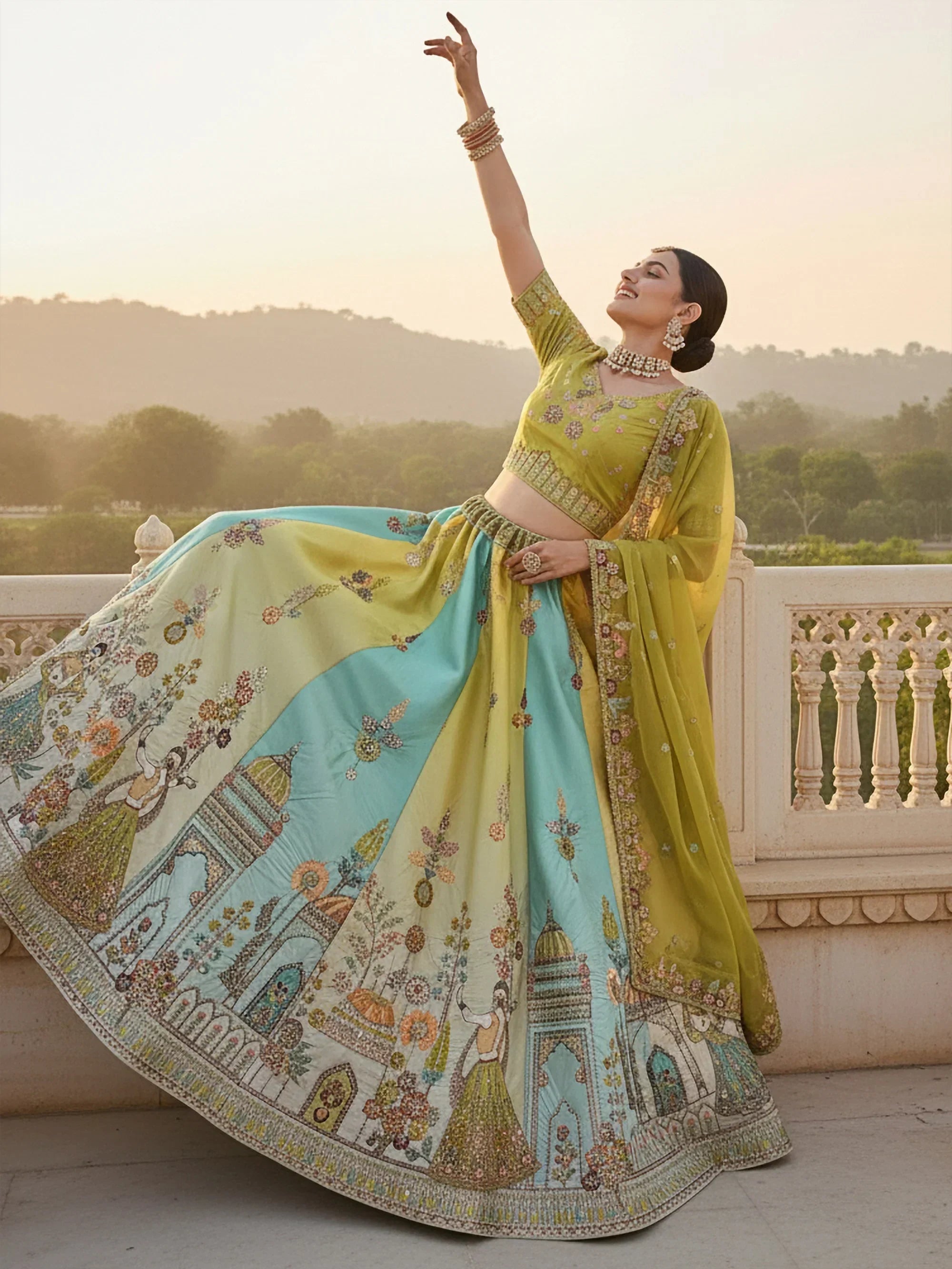 Classic Green Thread Embroidered Silk Wedding Wear Lehenga Choli