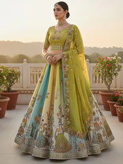 Classic Green Thread Embroidered Silk Wedding Wear Lehenga Choli