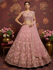 Charming Pink Dori Work Net Engagement Wear Lehenga Choli With Dupatta