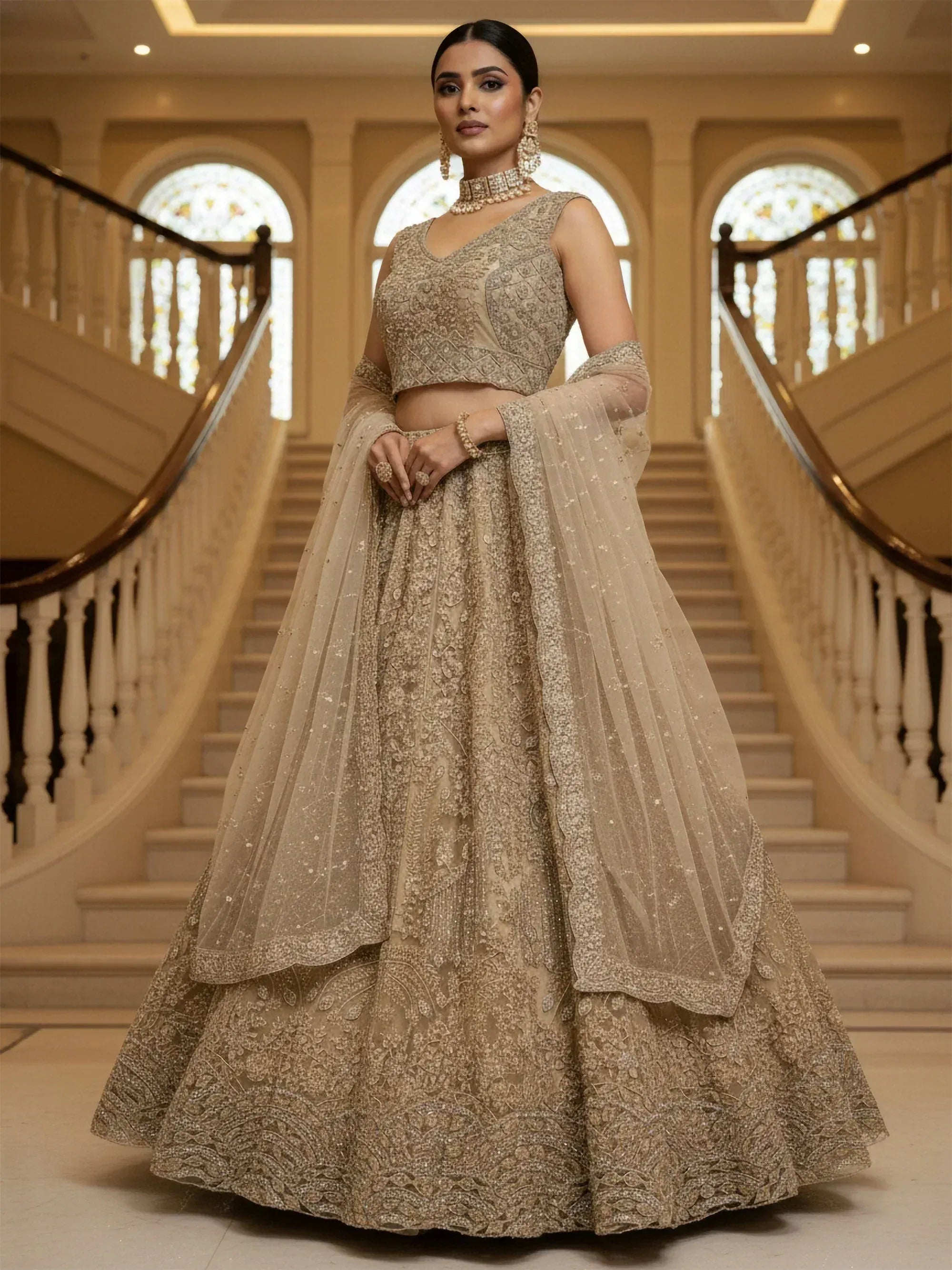 Fantastic Golden Thread Embroidered Net Engagement Wear Lehenga Choli