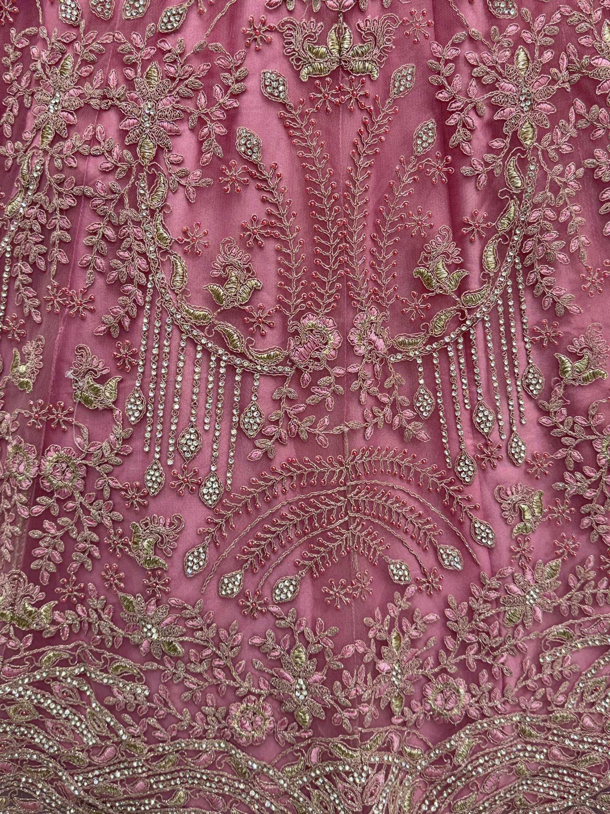 Fabulous Pink Diamond Work Net Reception Wear Lehenga Choli
