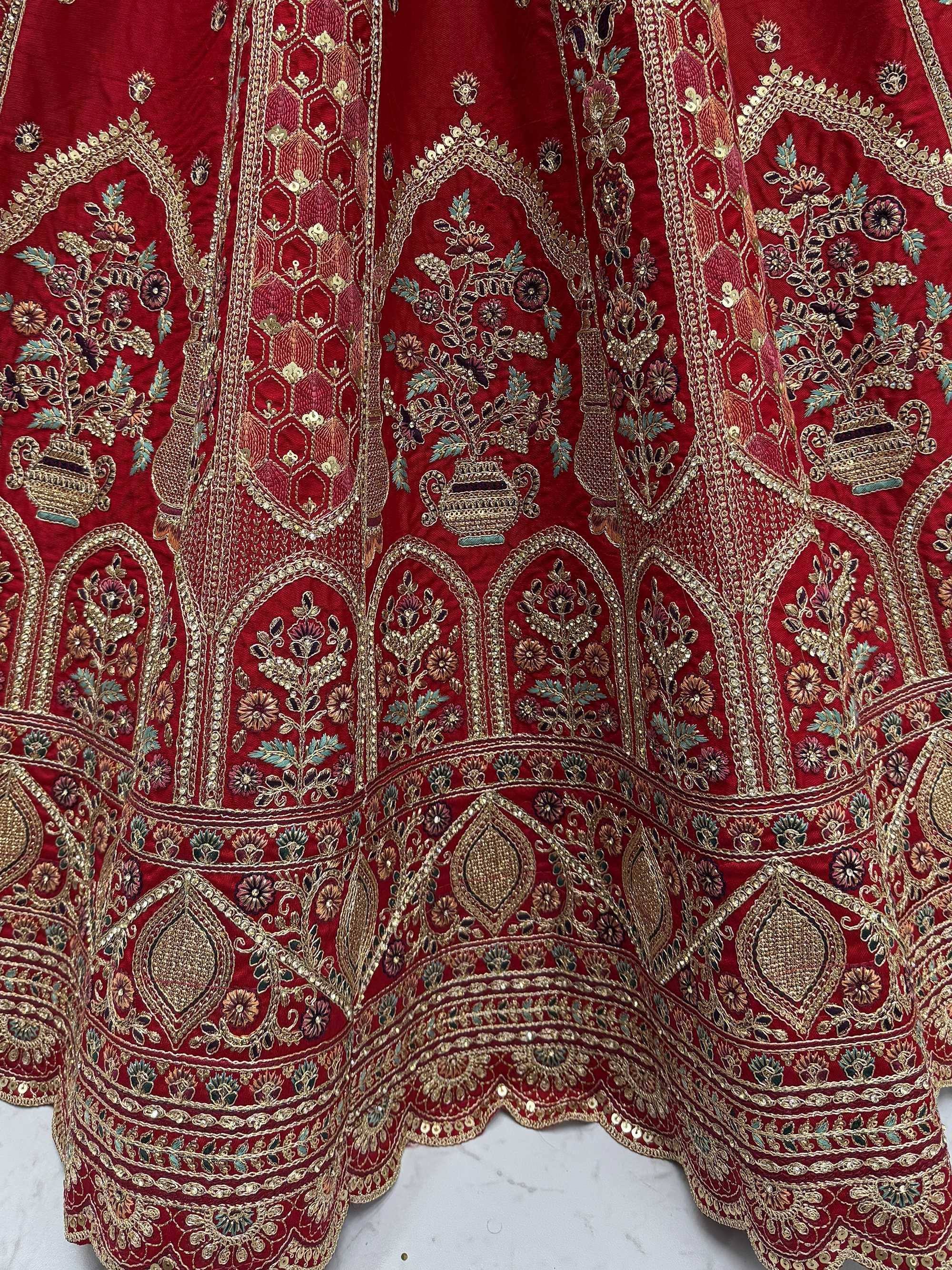Pretty Red Embroidered Silk Bridal Lehenga Choli With Double Dupatta