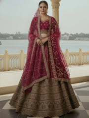 Amazing Pink Sequins Embroidered Silk Bridal Wear Lehenga Choli