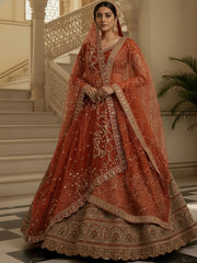 Awesome Orange Mirror Handwork Silk Bridal Wear Lehenga Choli