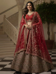 Amazing Red Sequins Embroidered Silk Bridal Wear Lehenga Choli
