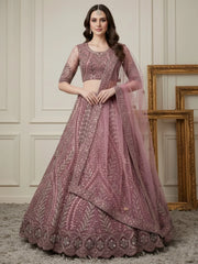 Alluring Pink Sequins Embroidered Net Engagement Wear Lehenga Choli