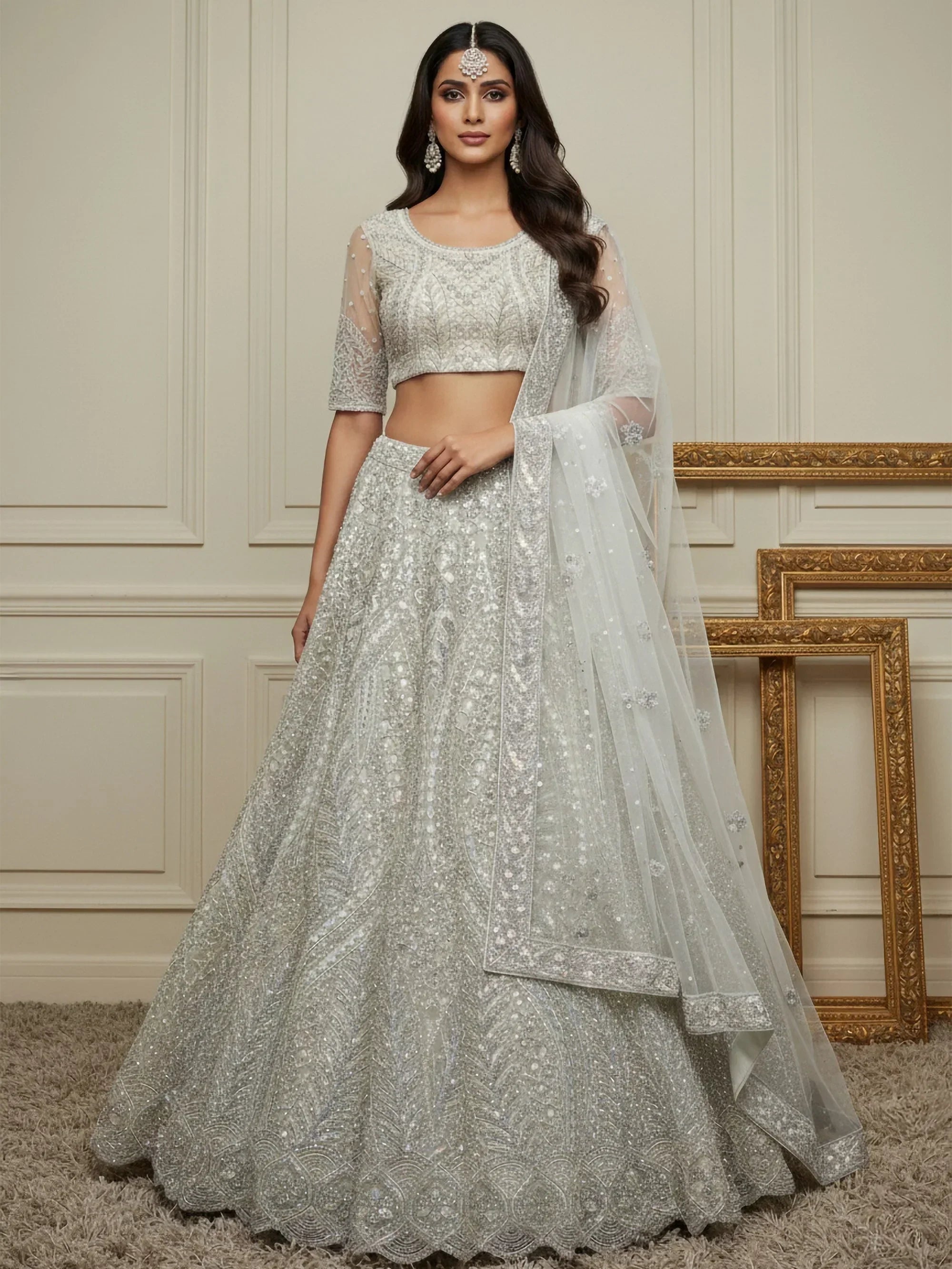Precious Off-White Dori Embroidered Net Engagement Wear Lehenga Choli