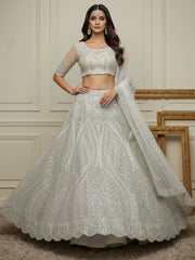 Precious Off-White Dori Embroidered Net Engagement Wear Lehenga Choli