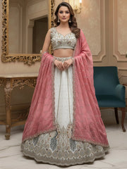 Glowing White Sequins Embroidered Silk Reception Wear Lehenga Choli