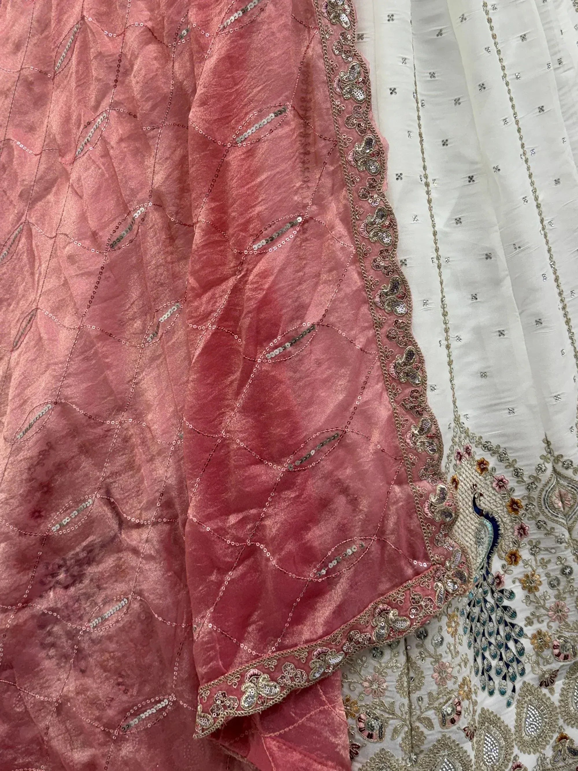 Glowing White Sequins Embroidered Silk Reception Wear Lehenga Choli