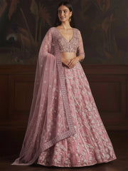 Stunning Pink Sequins Embroidered Net Engagement Wear Lehenga Choli