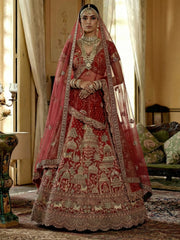 Stylish Red Embroidered Silk Bridal Lehenga Choli With Double Dupatta