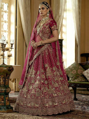 Pretty Pink Embroidered Silk Bridal Lehenga Choli With Double Dupatta