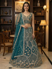Amazing Blue Thread Embroidered Silk Party Wear Lehenga Choli