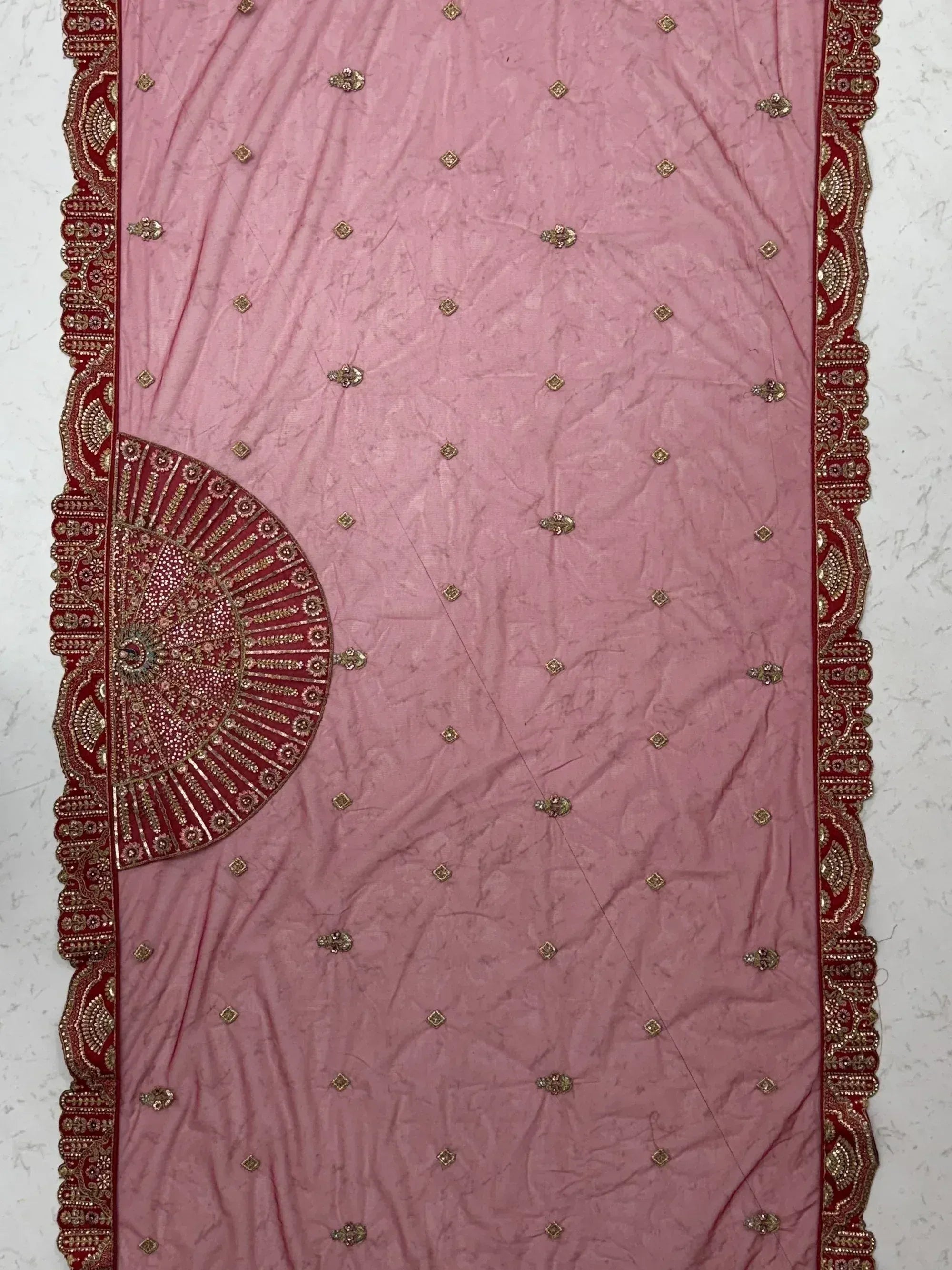 Great Pink Embroidered Silk Bridal Lehenga Choli With Double Dupatta