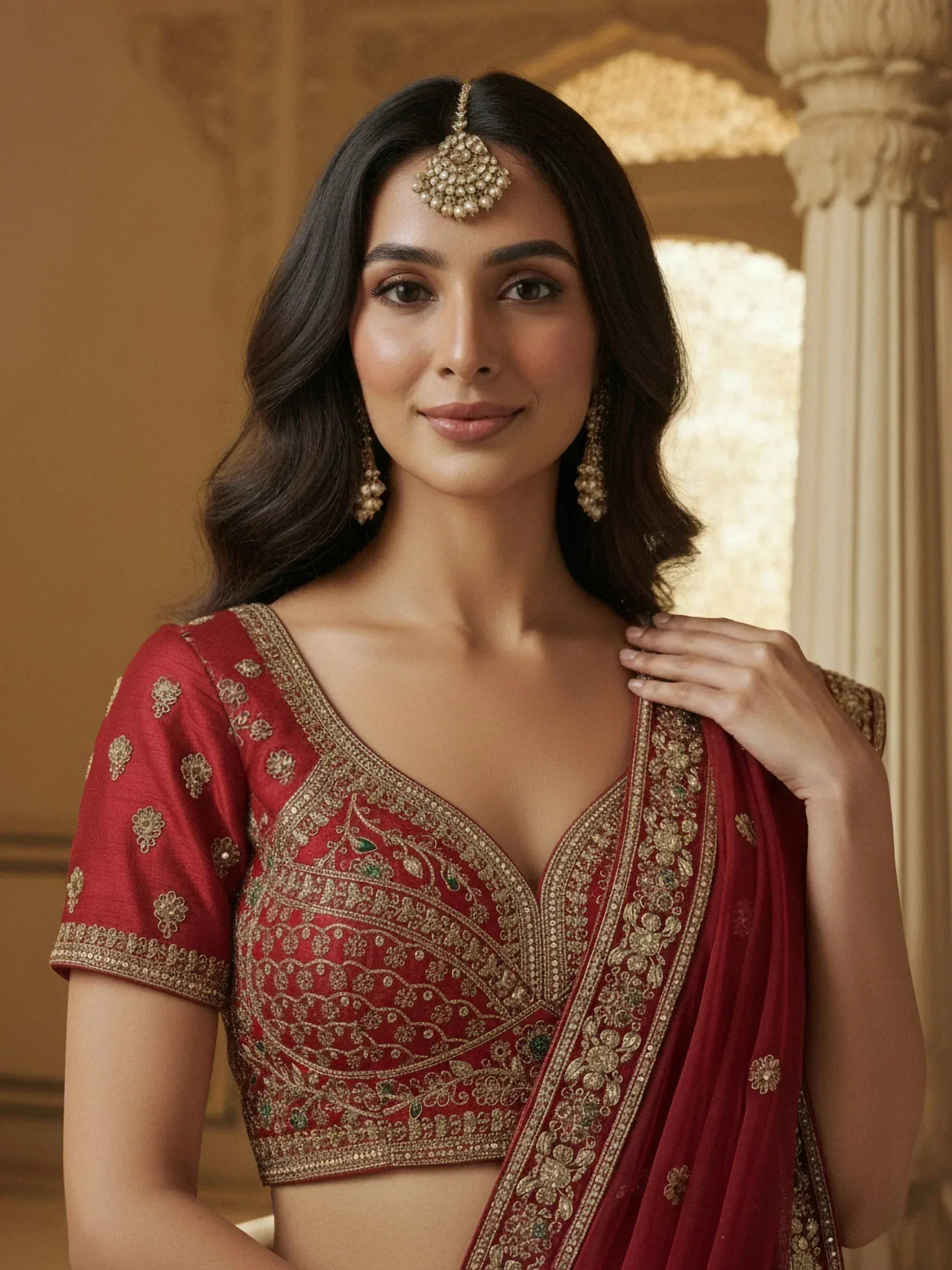 Graceful Red Embroidered Silk Bridal Lehenga Choli With Double Dupatta