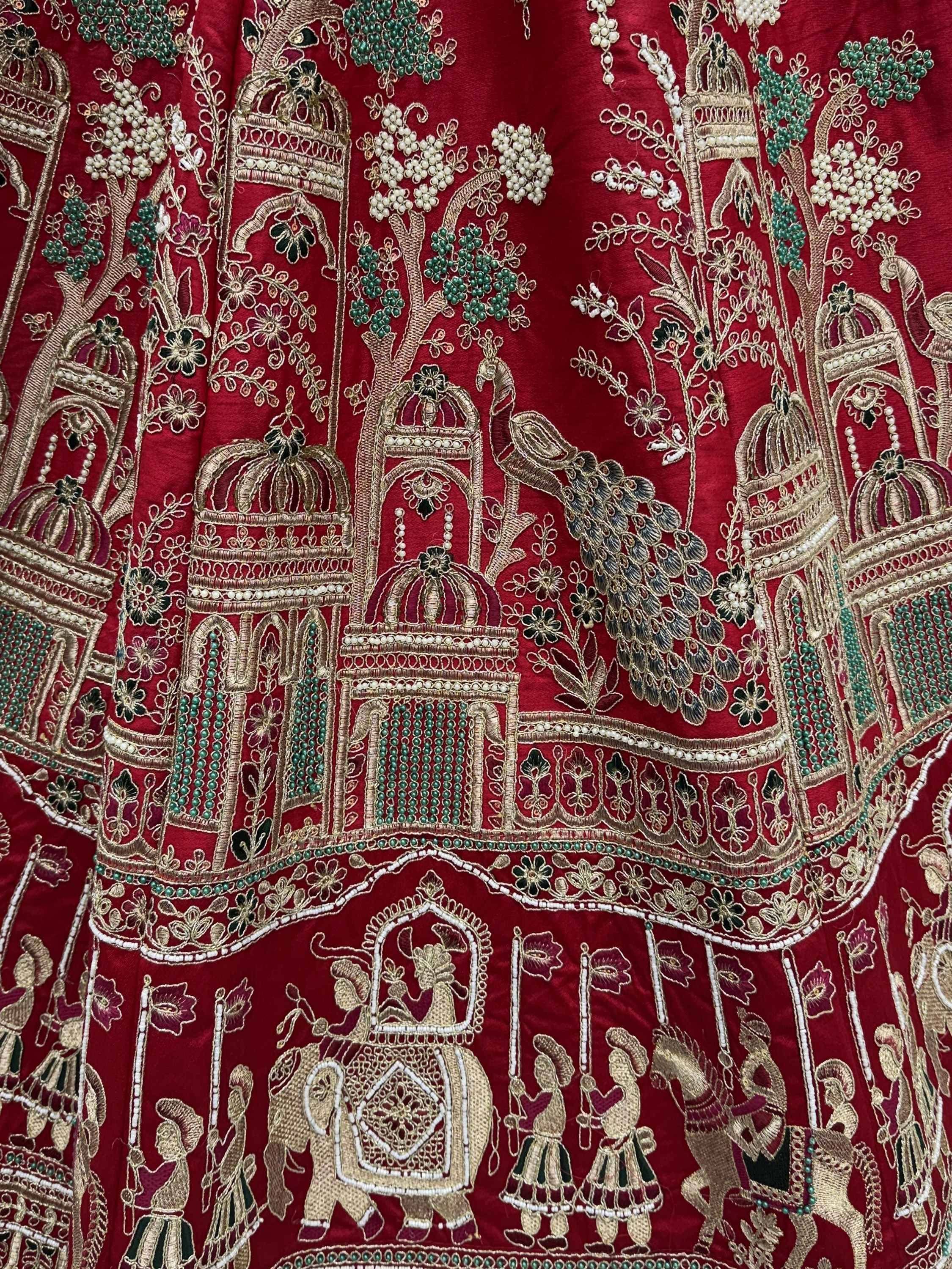 Graceful Red Embroidered Silk Bridal Lehenga Choli With Double Dupatta