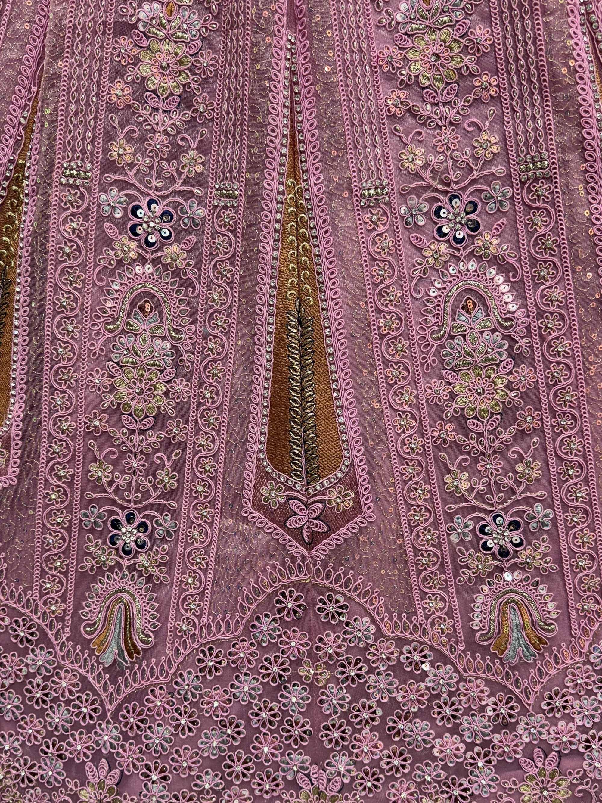 Stylish Pink Dori Embroidered Net Reception Wear Lehenga Choli