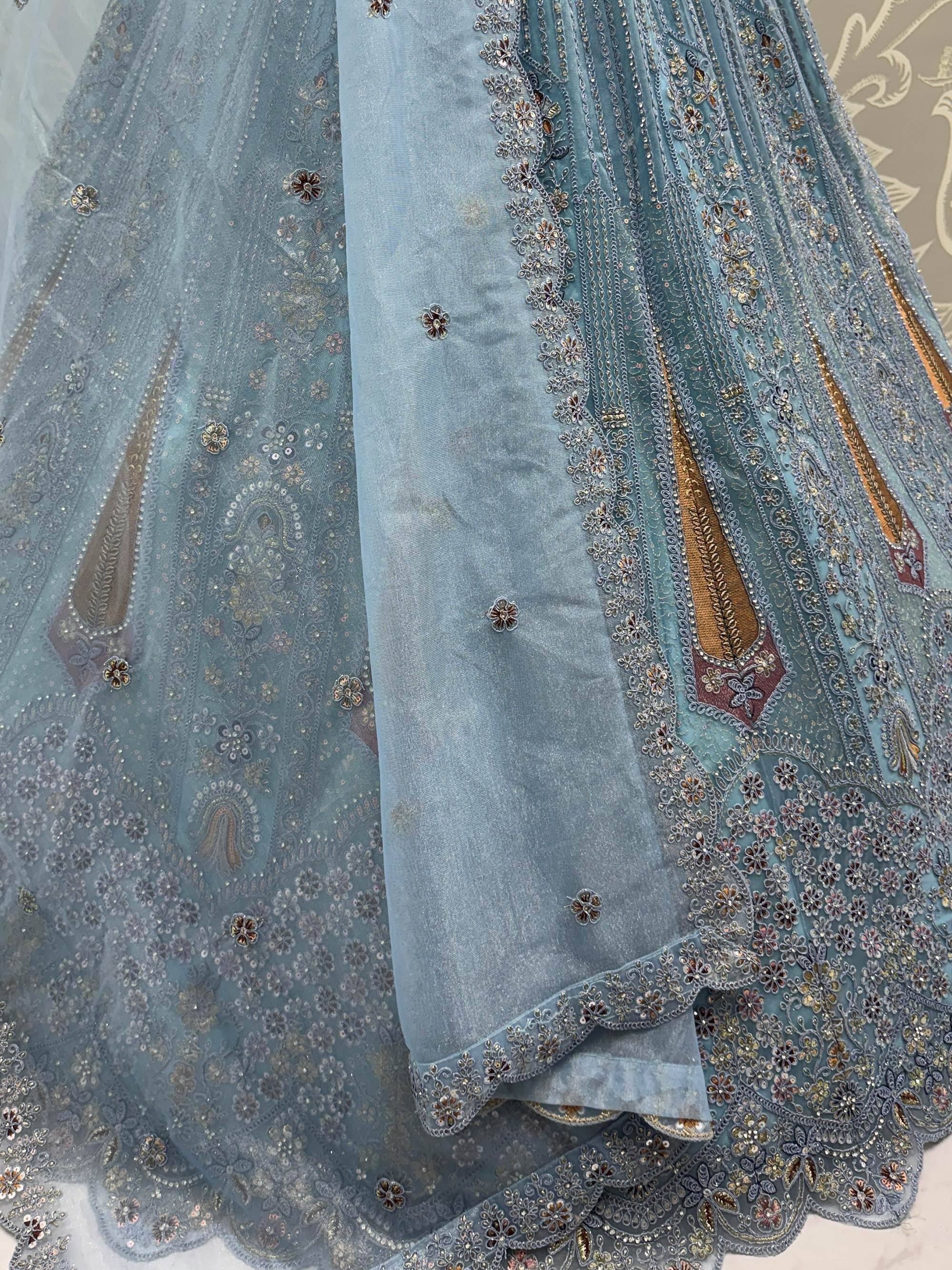 Attractive Blue Diamond Work Net Engagement Wear Lehenga Choli