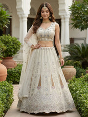 Awesome White Diamond Work Net Reception Wear Lehenga Choli