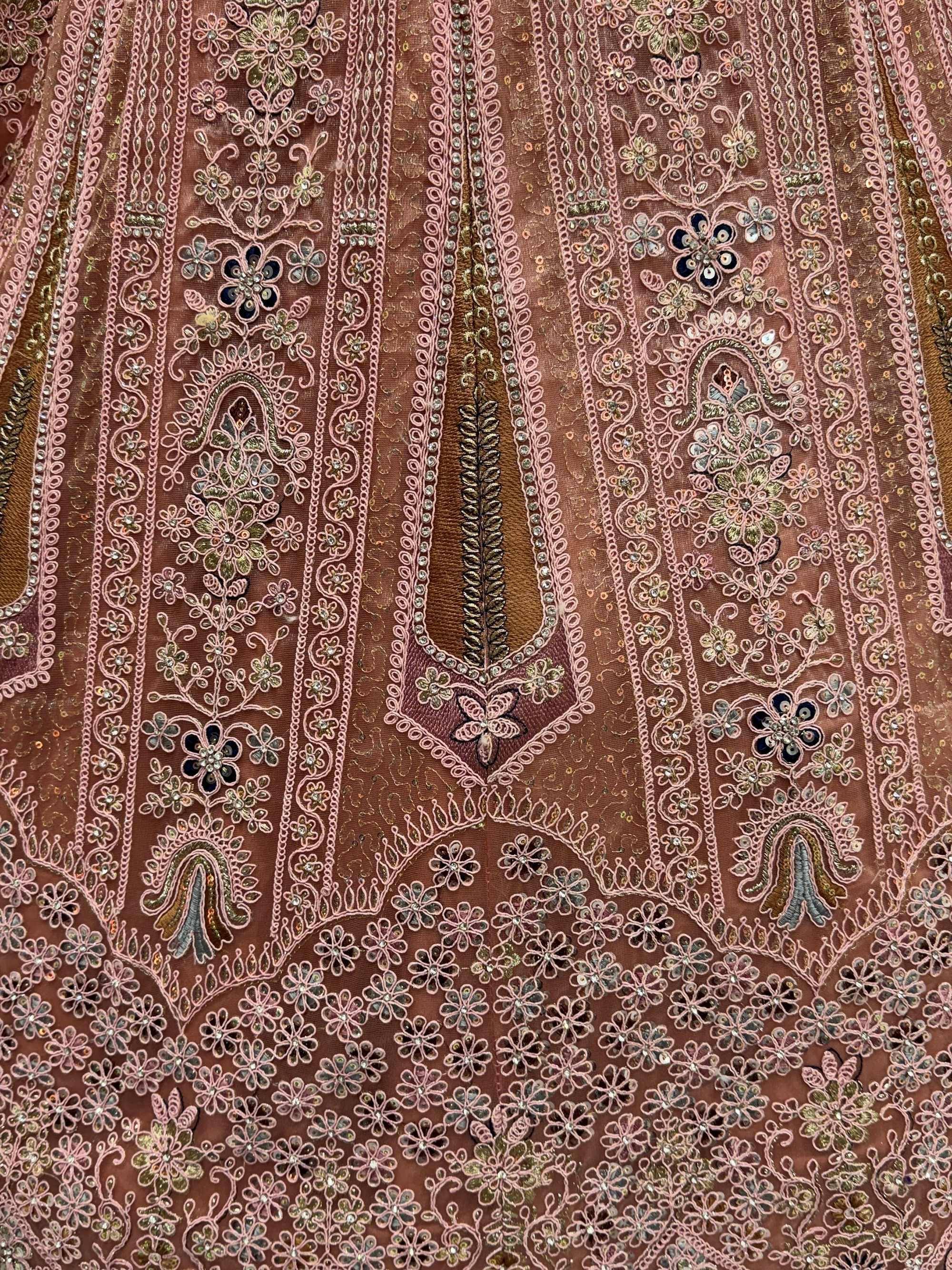 Glamorous Peach Dori Embroidered Net Wedding Wear Lehenga Choli