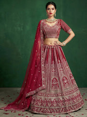 Alluring Red Dori Embroidered Satin Bridal Lehenga Choli