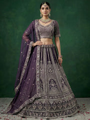 Beautiful Purple Dori Embroidered Satin Wedding Wear Lehenga Choli