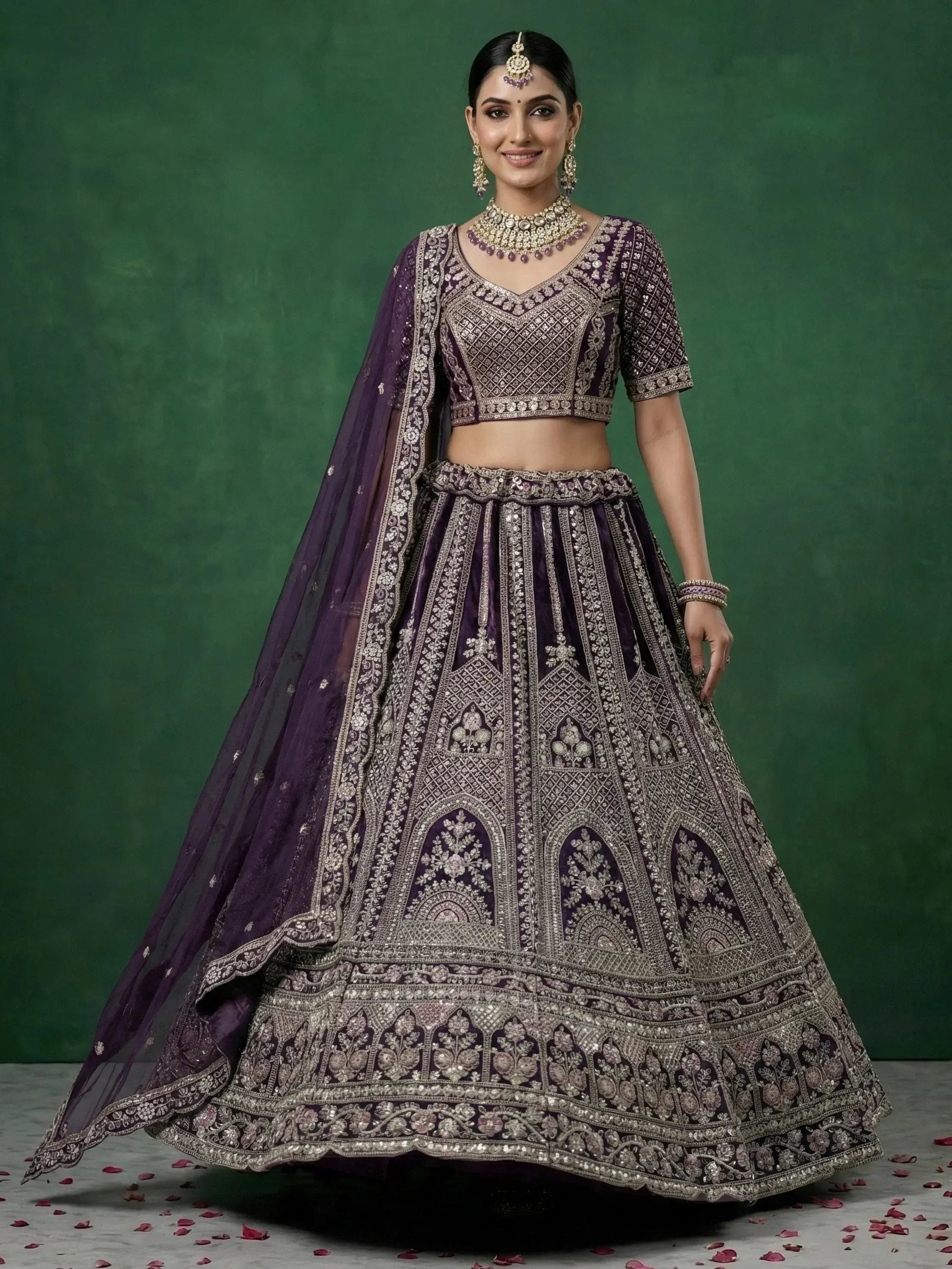 Beautiful Purple Dori Embroidered Satin Wedding Wear Lehenga Choli