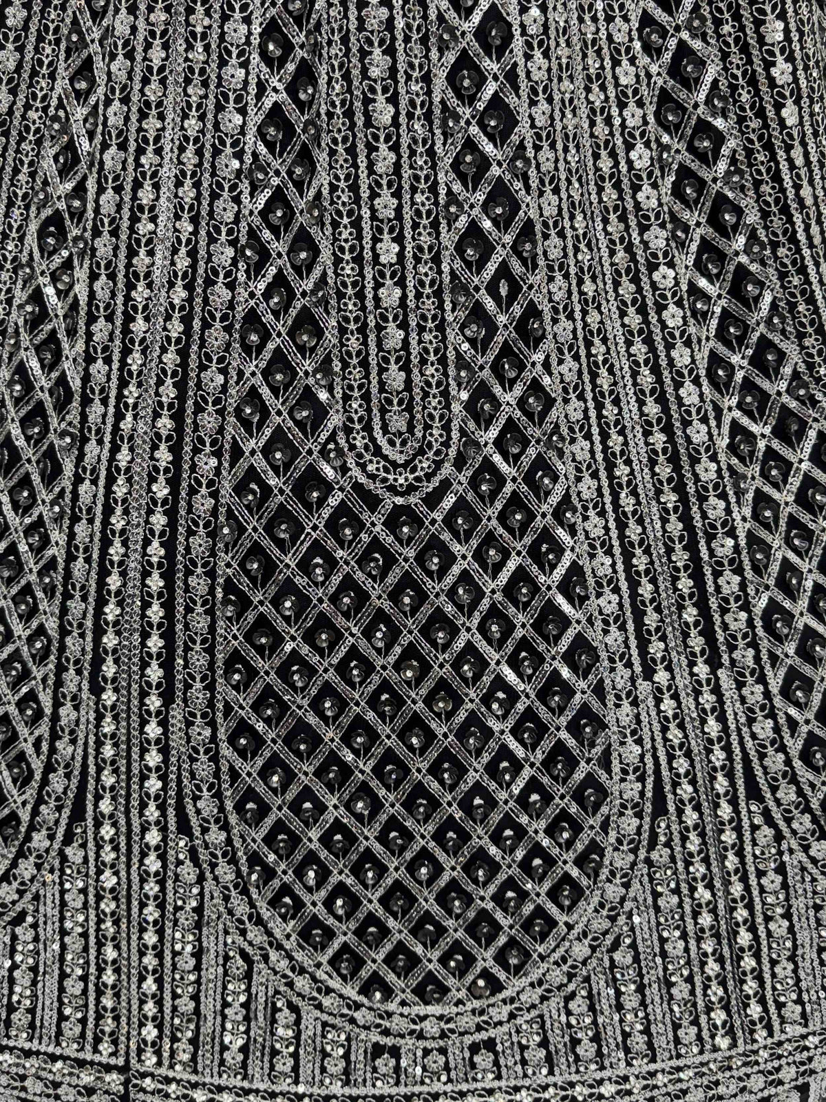 Black ethnic wear with intricate silver sequin and beadwork design
