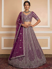 Gorgeous Wine Sequins Embroidered Net Reception Wear Lehenga Choli