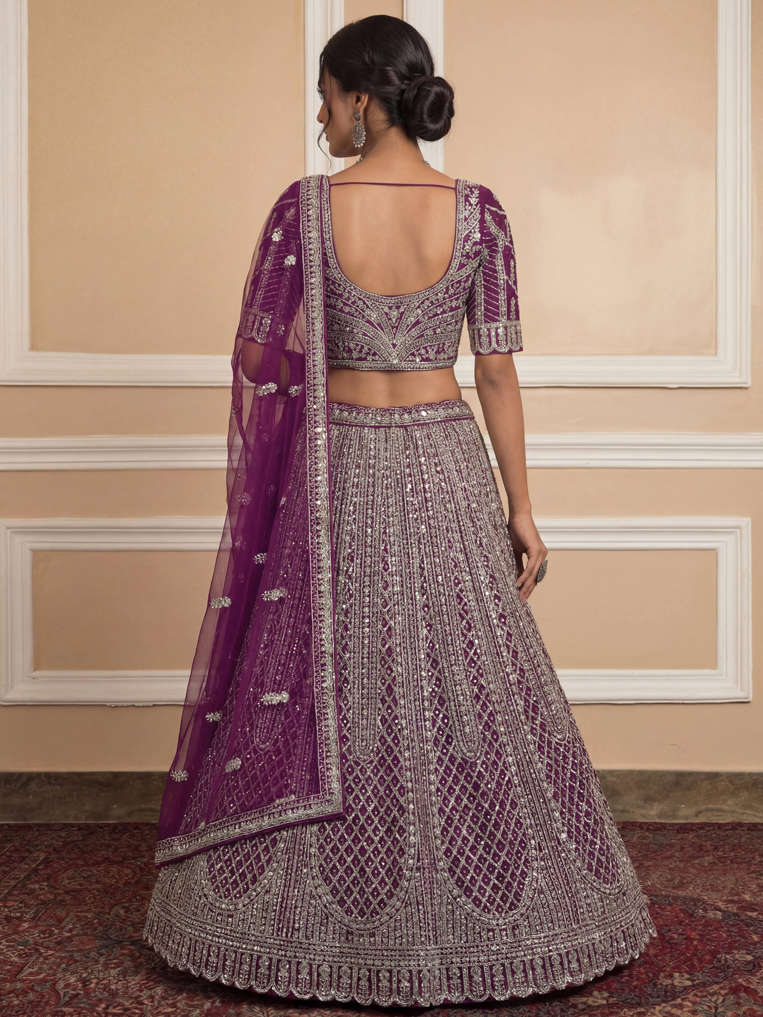 Gorgeous Wine Sequins Embroidered Net Reception Wear Lehenga Choli