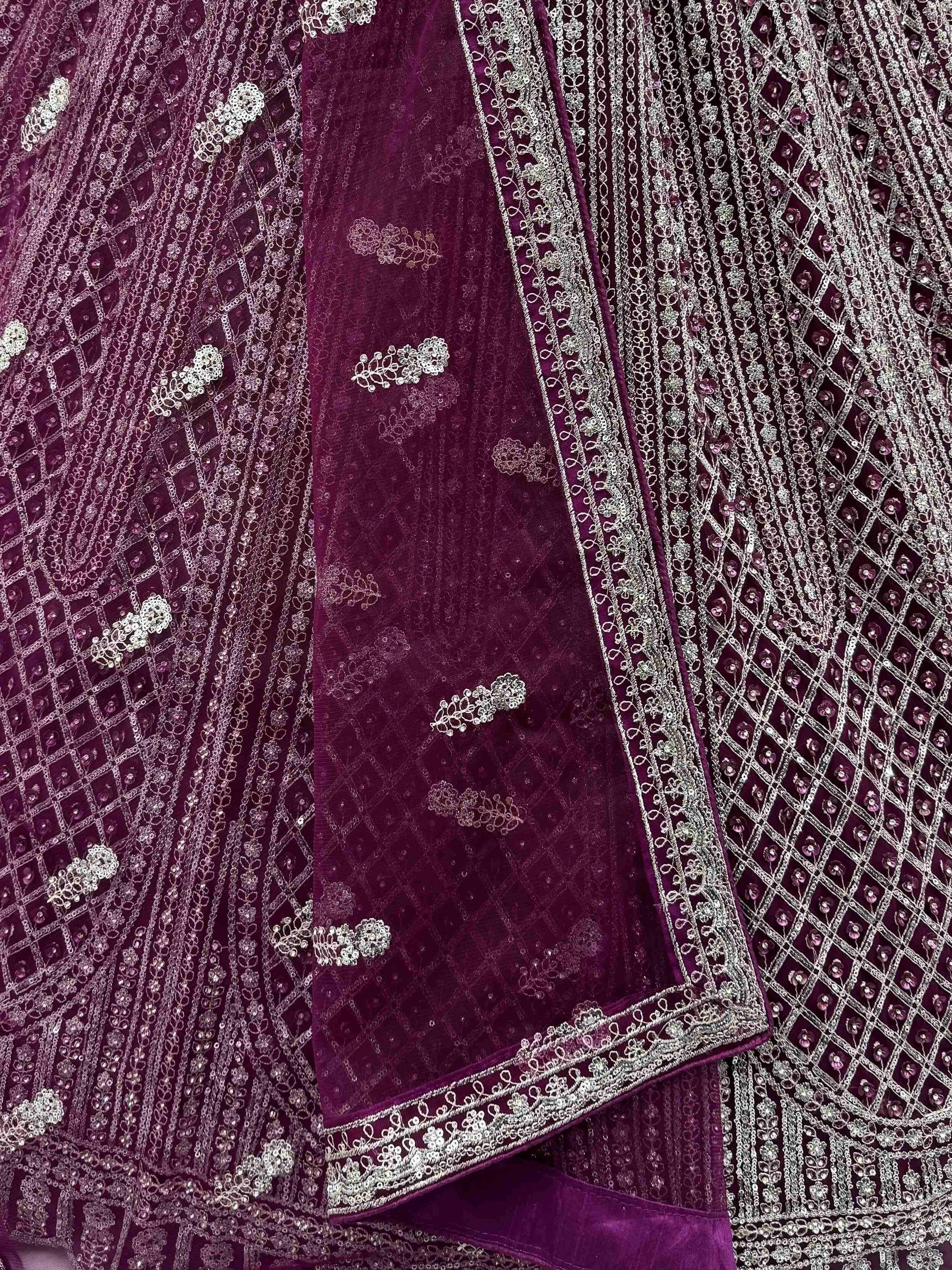 Gorgeous Wine Sequins Embroidered Net Reception Wear Lehenga Choli